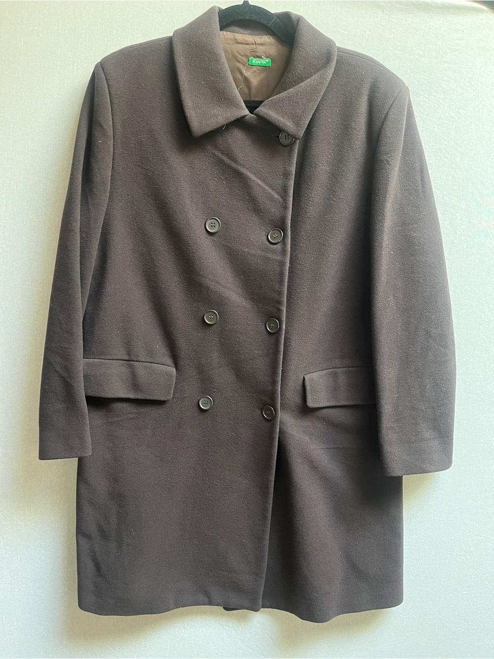 Vintage United Colors of Benetton Wool Blend Double Breasted Pea Coat Brown L